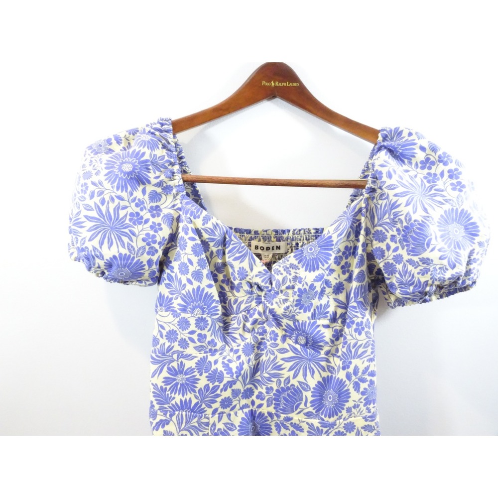 Boden Blue Floral Linen Cotton Maxi Dress Puff Sleeve Sweetheart Neck NWT US 4R - Picture 5 of 13